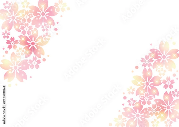 Obraz ステンシル文様桜、背景、イラスト、ピンク、キラキラ、かわいい、横