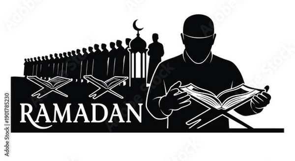 Obraz Ramadan Prayer and Quran Silhouette Pattern