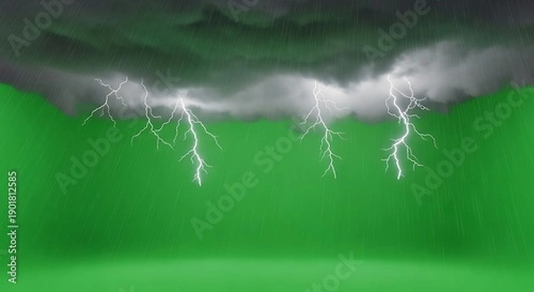 Fototapeta Dramatic Lightning Strikes Against a Green Screen Backdrop.