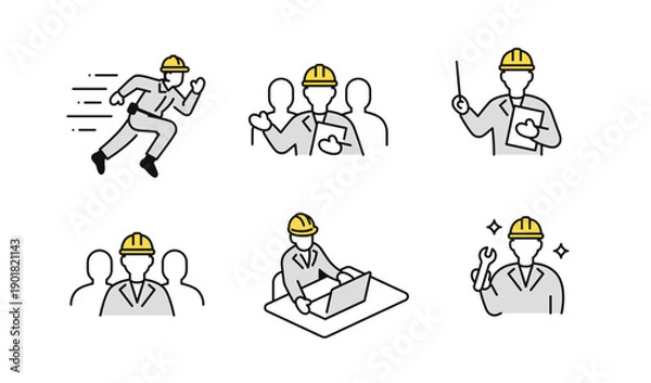 Obraz シンプルな現場作業員のベクターアイコンセット素材