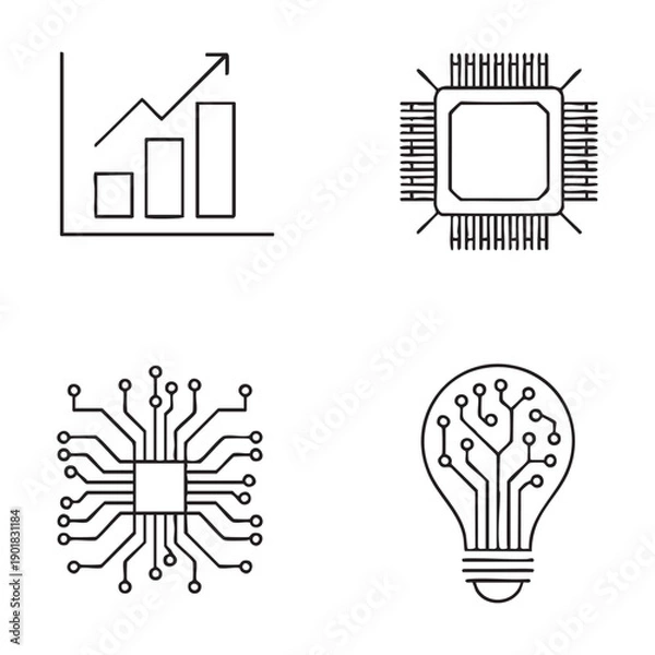 Obraz Four black and white representing technology and data analysis