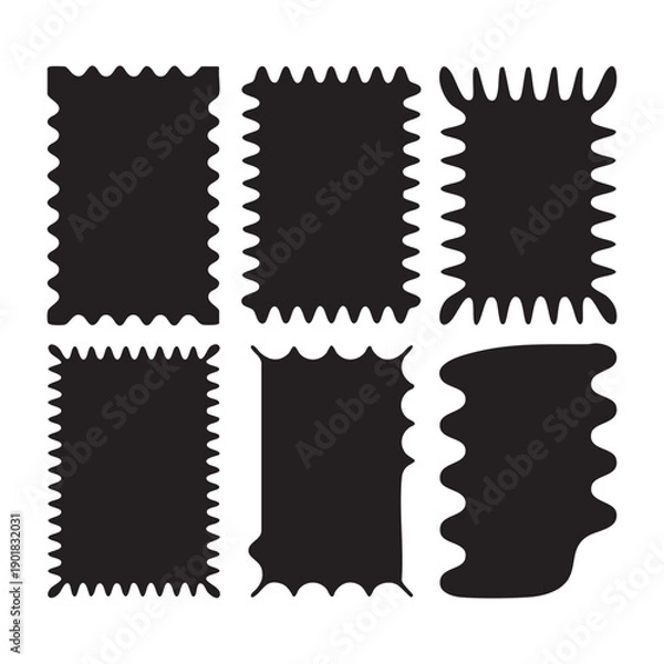 Obraz Six black jagged edge rectangles with varying wavy borders