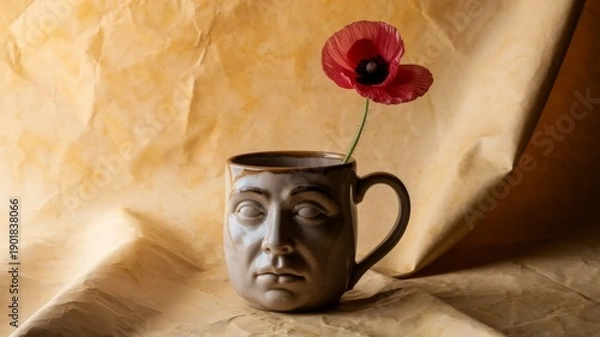 Obraz Surreal Coffee Mug with Human Face Expression