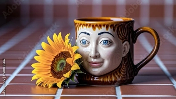 Obraz Surreal Coffee Mug with Human Face Expression