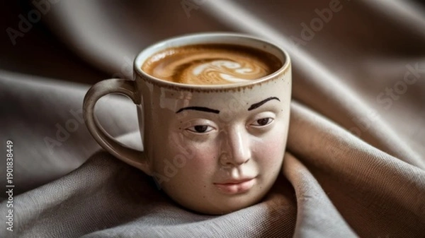 Obraz Surreal Coffee Mug with Human Face Expression