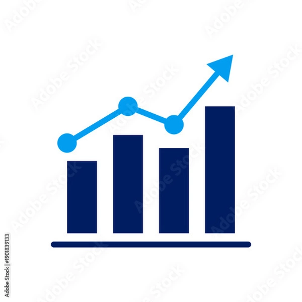 Obraz Solid bar chart with a distinct blue line graph and data points indicating consistent financial growth and market progress.