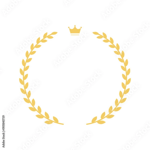 Fototapeta 王冠と月桂冠のシンプルなゴールドフレーム素材
