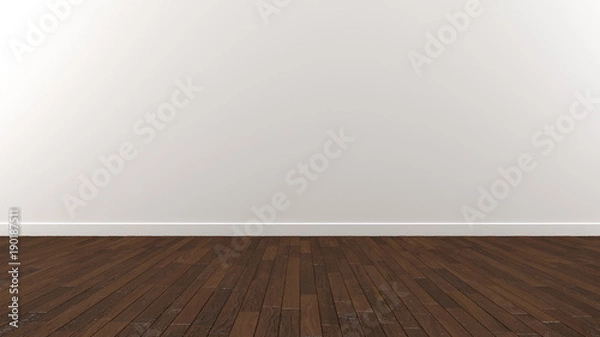 Obraz White wall wood dark brown floor 3d Illustration render Background Texture