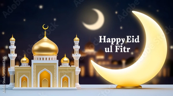 Obraz  Illuminated Arabic Lantern glowing  eid mubarak banner