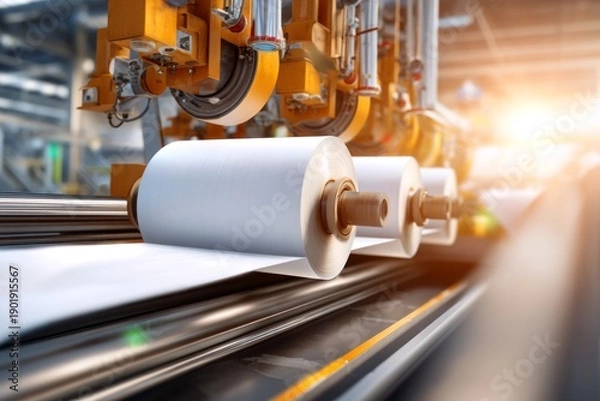 Obraz Giant Paper Mill Rollers in Action with Fresh Sheets