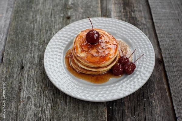 Fototapeta Pancakes with Apple jam on the plate.