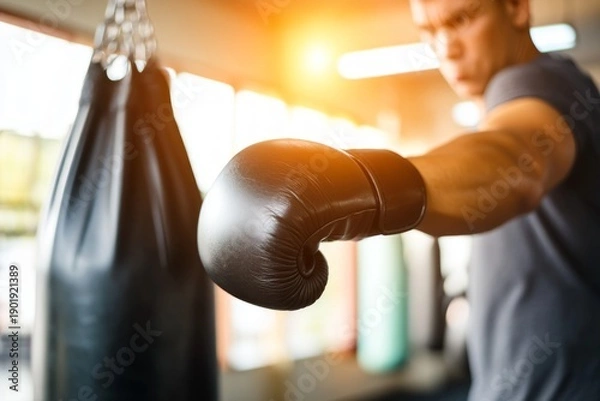 Obraz Intense Boxing Training Session with Speed Bag Exercise