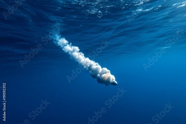 Obraz Underwater Torpedo Testing with Bubble Trail and Speed