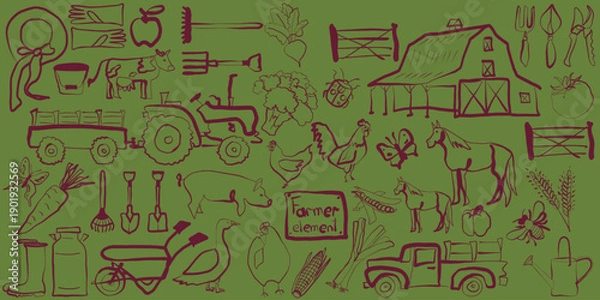 Obraz Hand Drawn Farm Elements Collection