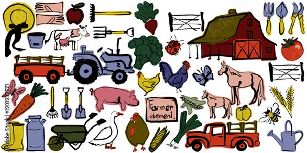 Obraz Hand Drawn Farm Elements Collection