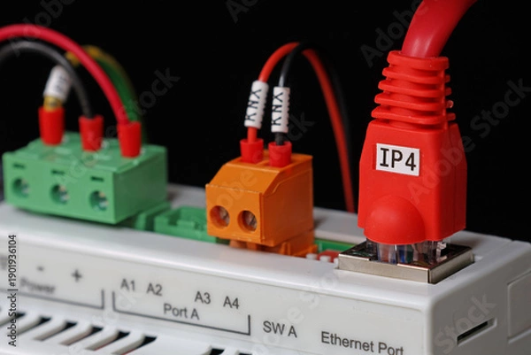Obraz Connecting the electrical module using copper electrical insulated wires. 