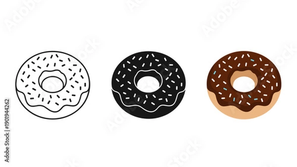 Fototapeta Three donuts with different toppings are shown side by side Vector