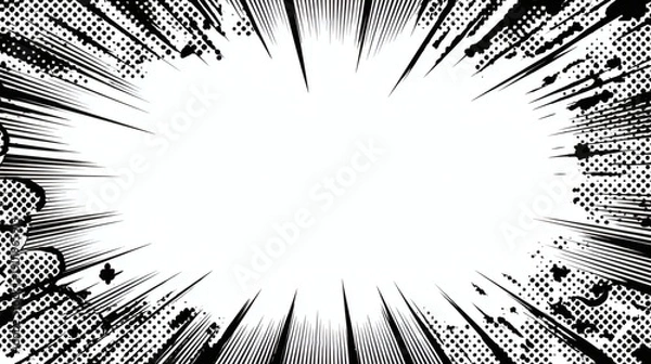 Obraz Dynamic Burst Background with Radial Lines and Dot Patterns