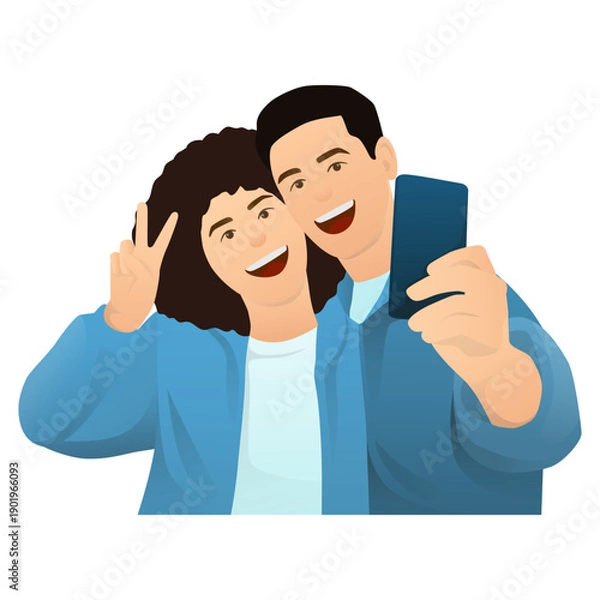 Obraz Couple Taking Selfie Illustration