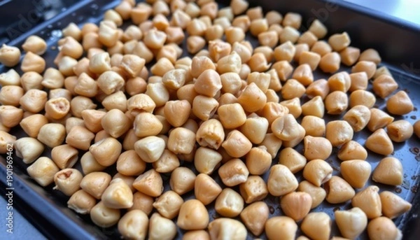 Fototapeta Roasted Chickpeas Black Tray Kitchen Surface