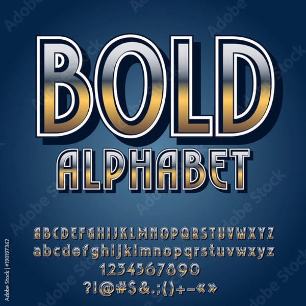 Fototapeta Vector set of retro style iron Letters, Numbers and Symbols. Gradient reflective metallic industrial Alphabet