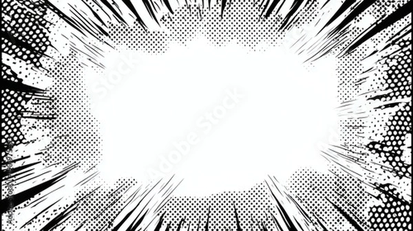 Obraz Dynamic Comic Style Background with Bold Black Lines and Dots