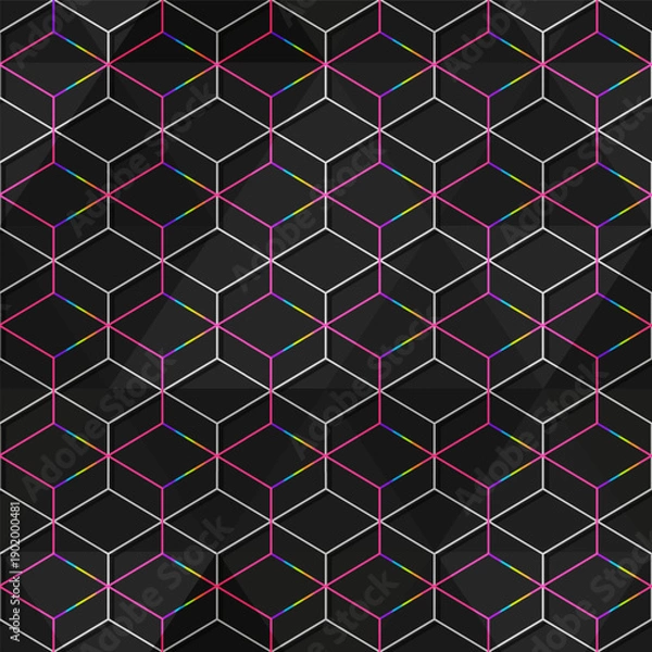 Obraz Dark Neon Isometric Grid Seamless pattern