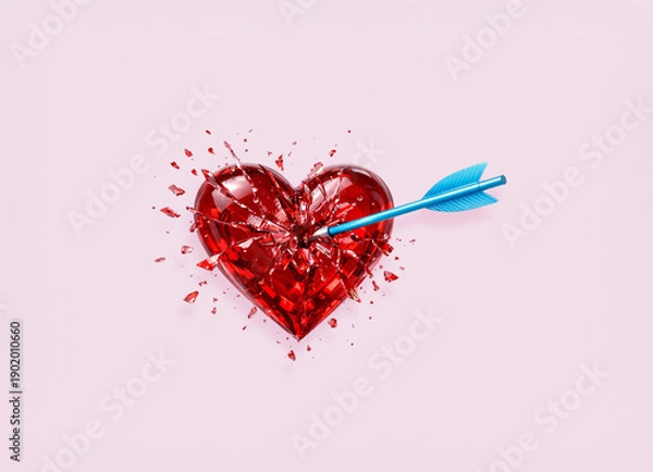 Obraz 水色の矢に打たれて、赤いガラスのハートが割れる
