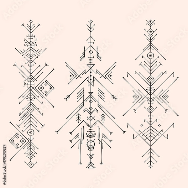 Obraz Sacred Tattoo Style Vector Collection