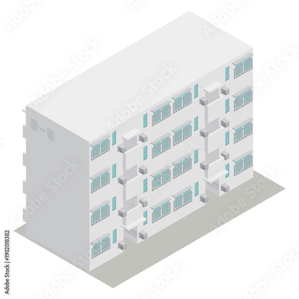 Obraz アイソメトリックなお風呂のバランス釜の排気口がある団地の建物のイラスト素材