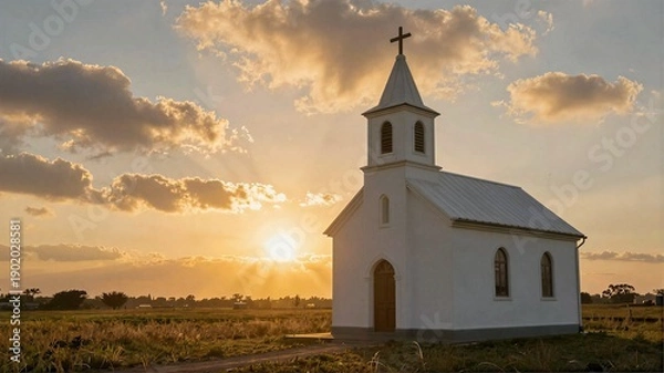 Obraz church at sunset
