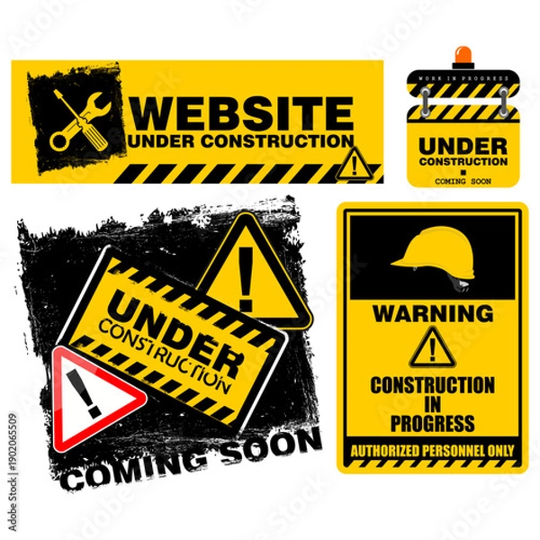 Fototapeta WARNING, Construction in progress, sign vector