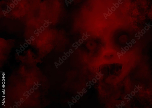 Obraz 赤の怨霊や煙が蠢く不気味な背景画像
