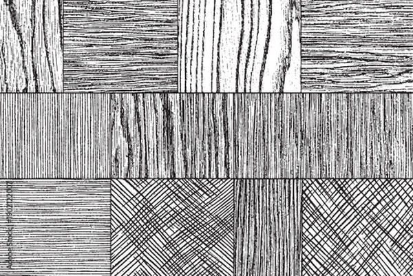 Obraz Black and White Hand-Drawn Wood Grain Texture Pattern Set