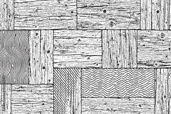 Obraz Black and White Patchwork Wooden Plank Texture Background