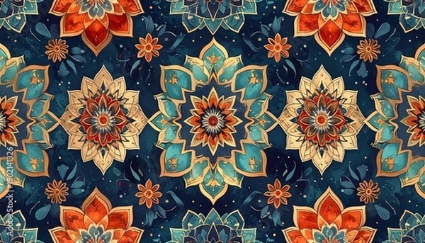 Obraz Vibrant Floral Patterns on Dark Blue Background Scene