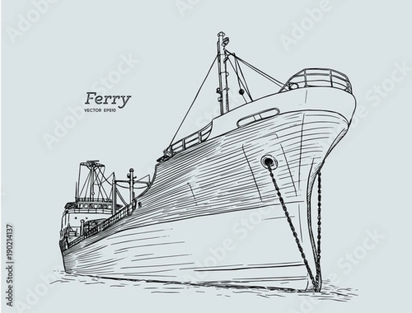 Fototapeta ferry boat, hand draw sketch vector.