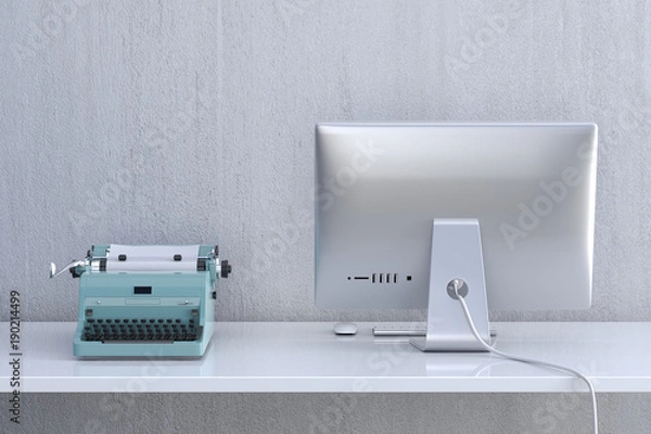 Obraz Transformacja z maszyny do pisania do koncepcji komputera renderowania 3D