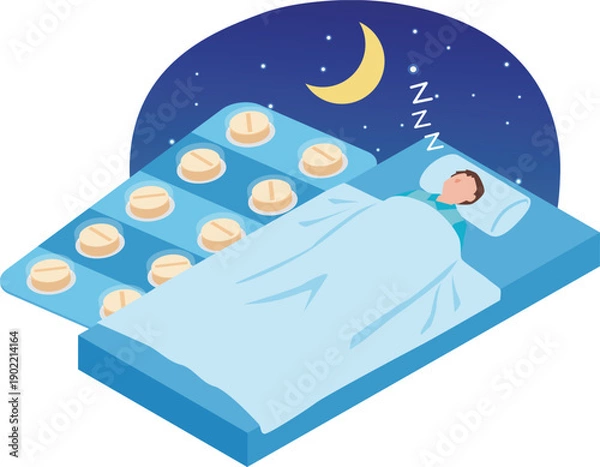 Obraz 薬を飲んで眠る男性