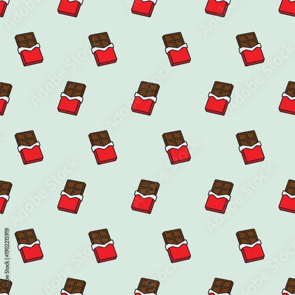 Fototapeta Seamless vector pattern with chocolate bars in red packaging 