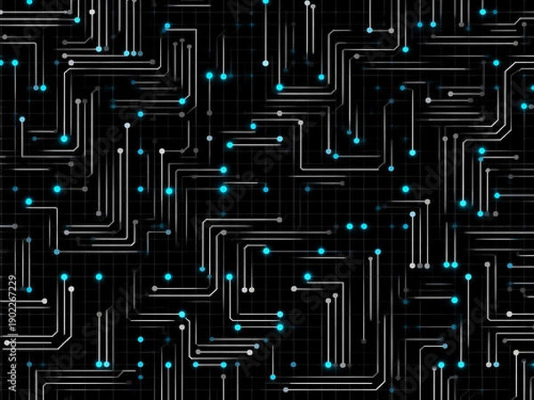 Fototapeta Black Tech Circuit Grid Background