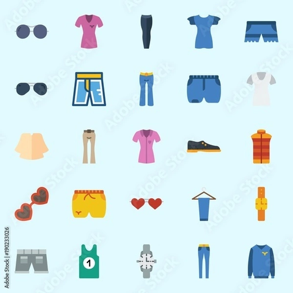 Fototapeta Icons set about Man Clothes with sweater, short, shirt, sunglasses, trousers and sleeveless