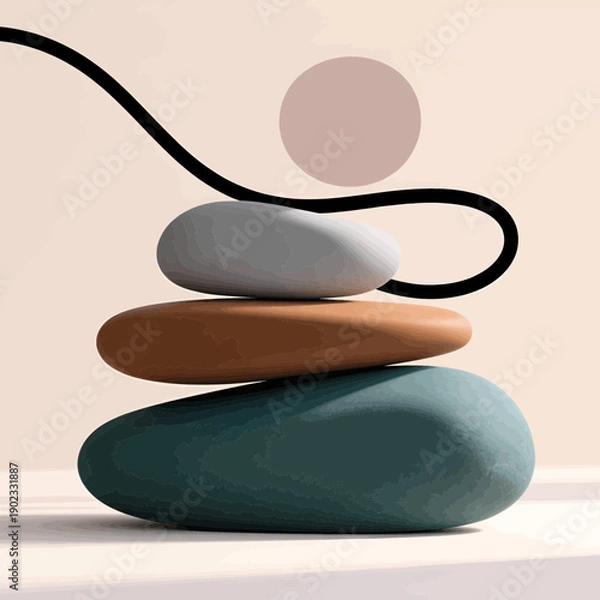 Obraz Balanced stones with a flowing ribbon creating a harmonious composition.