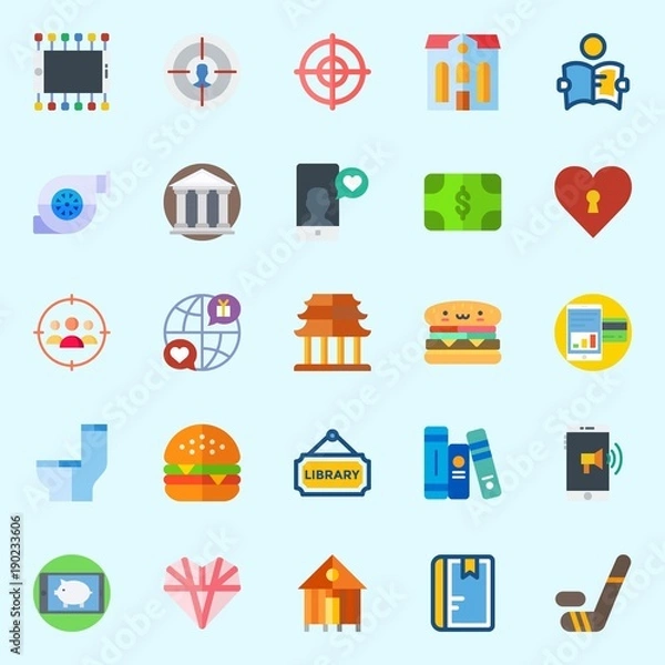 Fototapeta Icons set about Lifestyle with museum, love, religious, internet, rent and notebook