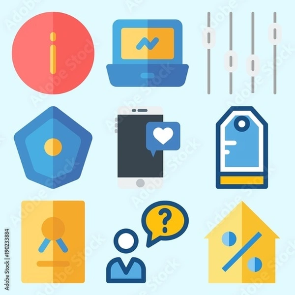 Fototapeta Icons set about Business with levels, info, user, tag, real estate and shield