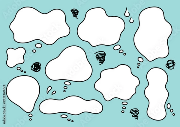 Obraz 悩みや不安を表すもやもや吹き出しセット　ぐるぐる・冷や汗　手書き風