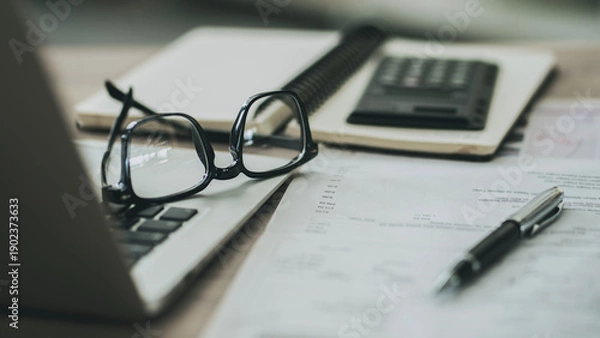 Obraz Office desk with laptop and documents