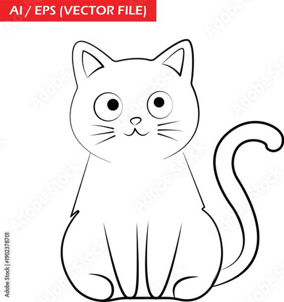 Obraz Cute Cartoon Cat Outline Vector Illustration.