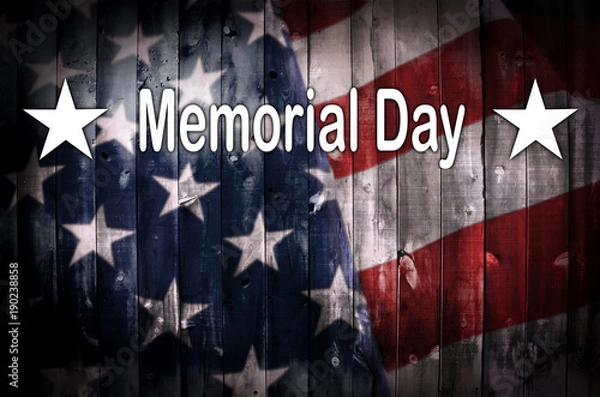 Obraz An American flag on wood with the words Memorial Day in white.