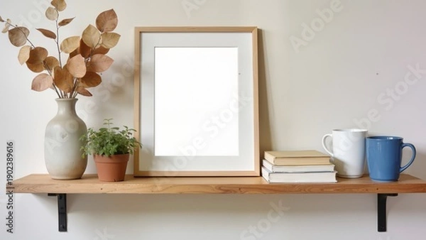 Obraz Wooden shelf with decor items